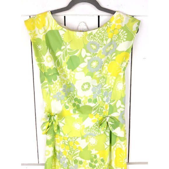Vintage Jeanette Alexander lime green floral sleeveless 60s midi dress - Picture 2 of 5